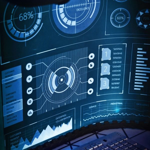 vertical-shot-of-wide-computer-screen-with-futuristic-diagrams